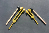 Gold Finish 174 Hz and 528 Hz Solfeggio Set Best Tuning Forks for Vibration - Attenuator Handle Extender with 10mm Crystal