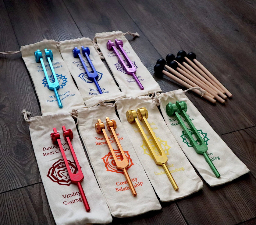 Mantra Tuning Forks - Professionally Tuned .25 - 7pc Chakra Set for Practicing Mantra, Chakra Balancing and Alignment, Sound Vibration