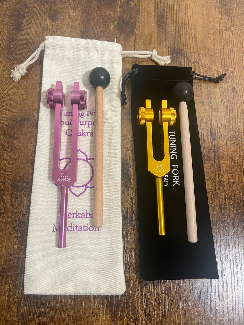 Merkaba Soul Purpose 272.2 Hz And 528 Hz Gold Solfeggio Tuning Fork Set for Vibration - Weighted, Solfeggio, High Om Soul Star