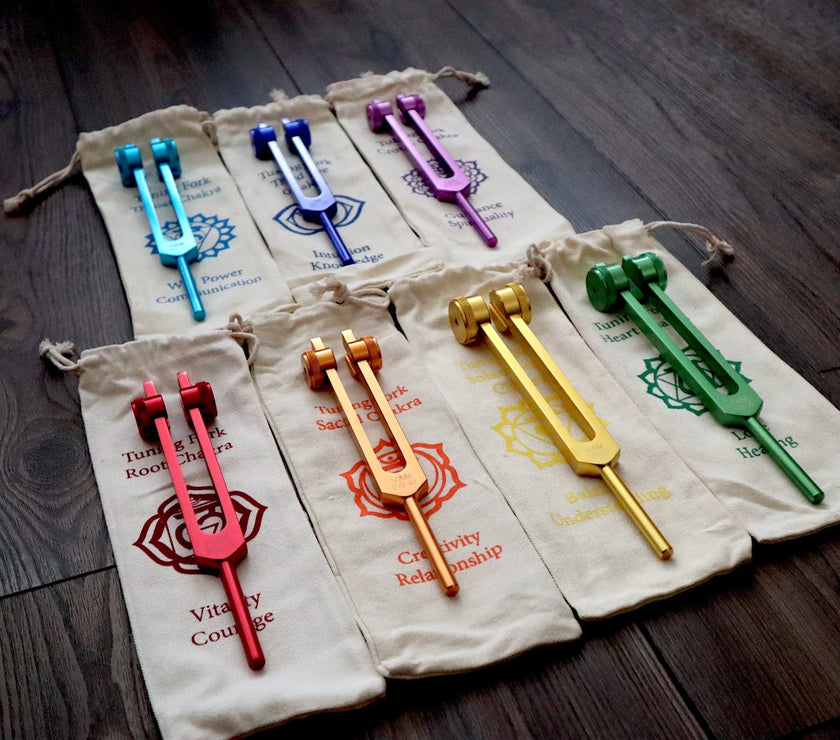 Mantra Tuning Forks - Professionally Tuned .25 - 7pc Chakra Set for Practicing Mantra, Chakra Balancing and Alignment, Sound Vibration