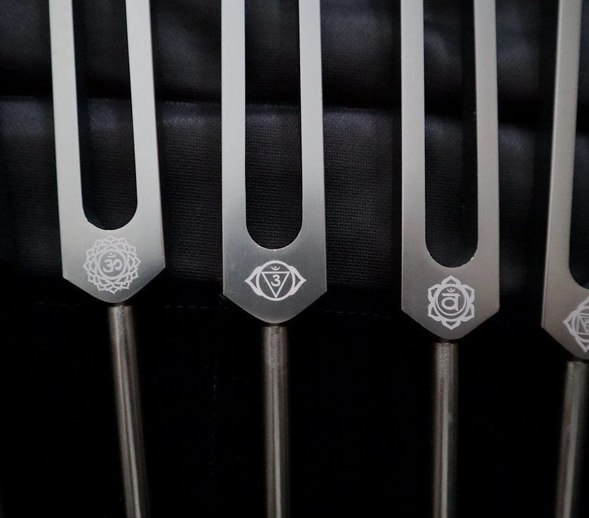 RV Medics' Professionally Tuned .25 Secret Solfeggio - Classic 9pc Set - Limited Edition Gray, Chakra Printed Engrams, Biofield,