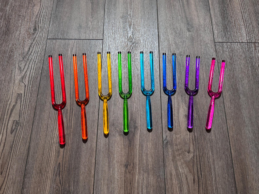 RV Medics' 8pc Color Crystal Tuning Fork Set - 10mm - Notes CDEFGABC5, Crystal Vibration, Biofield, Premium Vibration
