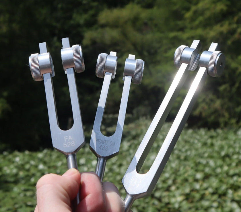 3pc Gold or Silver Weighted Tuning Fork Set - 174 Hz, 432 Hz, and 528 Hz, Solfeggio, Love Frequencies, Sound Healing, Energy Healing