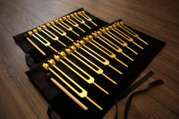 9pc Secret Solfeggio and 8pc Chakra Tuning Fork Bundle - Professionally Tuned .25 - Gold Weighted, 2 Strikers, 2 Carry Bags
