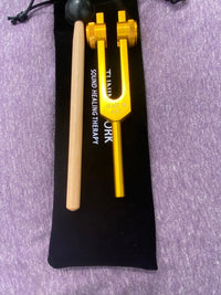Gold FInish 432 Hz ad 528 Hz Set Best Tuning Forks for Vibration - Attenuator Handle Extender with 10mm Crystal