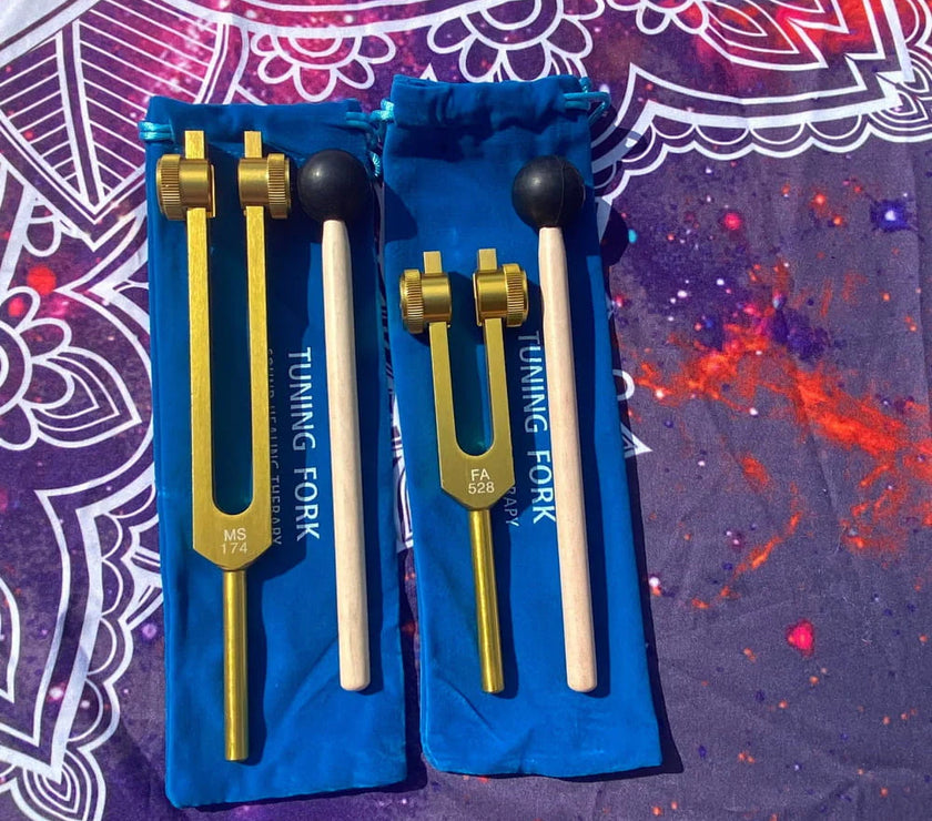 174 Hz & 528 Hz Solfeggio Tuning Forks for Healing - Weighted Tuning Fork Set