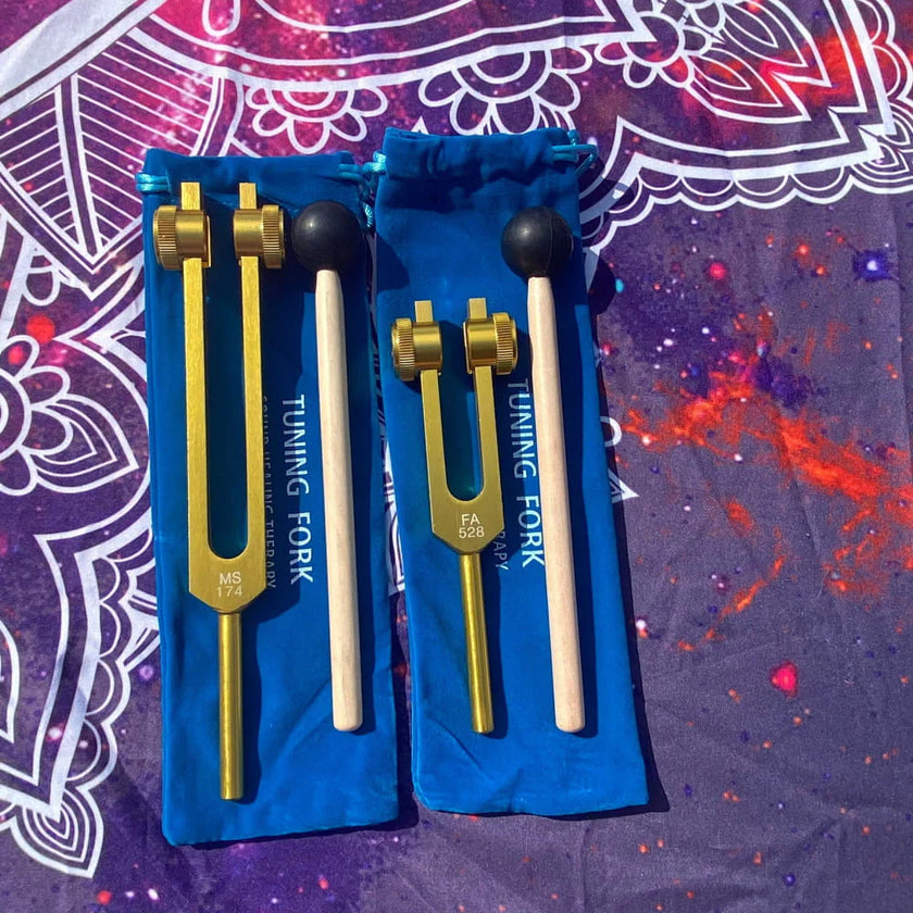 174 Hz & 528 Hz Solfeggio Tuning Forks for Healing - Weighted Tuning Fork Set