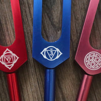 8pc Chakra Healing Tuning Fork Set with Stand & Activator