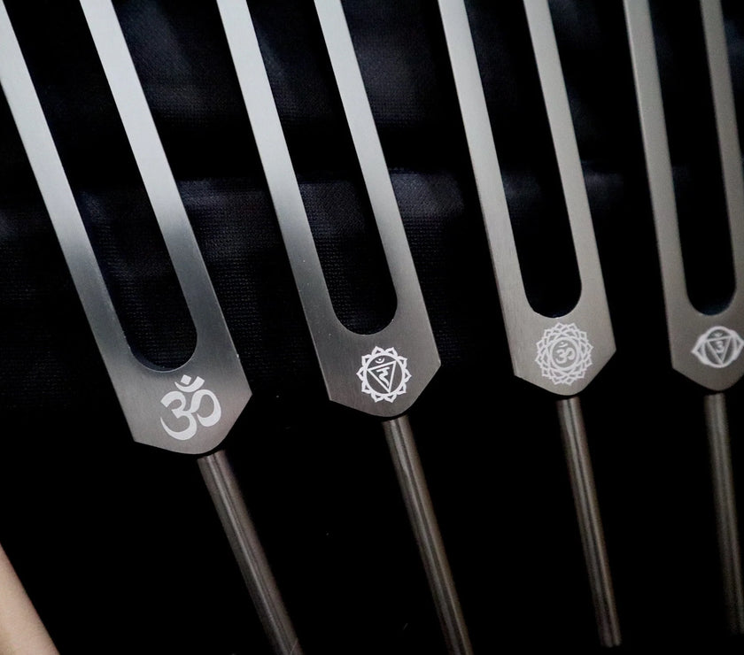 RV Medics' Professionally Tuned .25 Secret Solfeggio - Classic 9pc Set - Limited Edition Gray, Chakra Printed Engrams, Biofield,