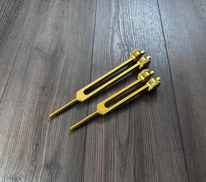 89Hz and 144Hz - Fibonacci, Golden Ration Tuning Fork Set - Gamma Binaural Beat Entrainment - Attenuator Handle Extender with 10mm Crystal