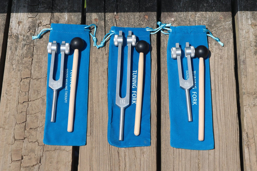 3pc Gold or Silver Weighted Tuning Fork Set - 174 Hz, 432 Hz, and 528 Hz, Solfeggio, Love Frequencies, Sound Healing, Energy Healing