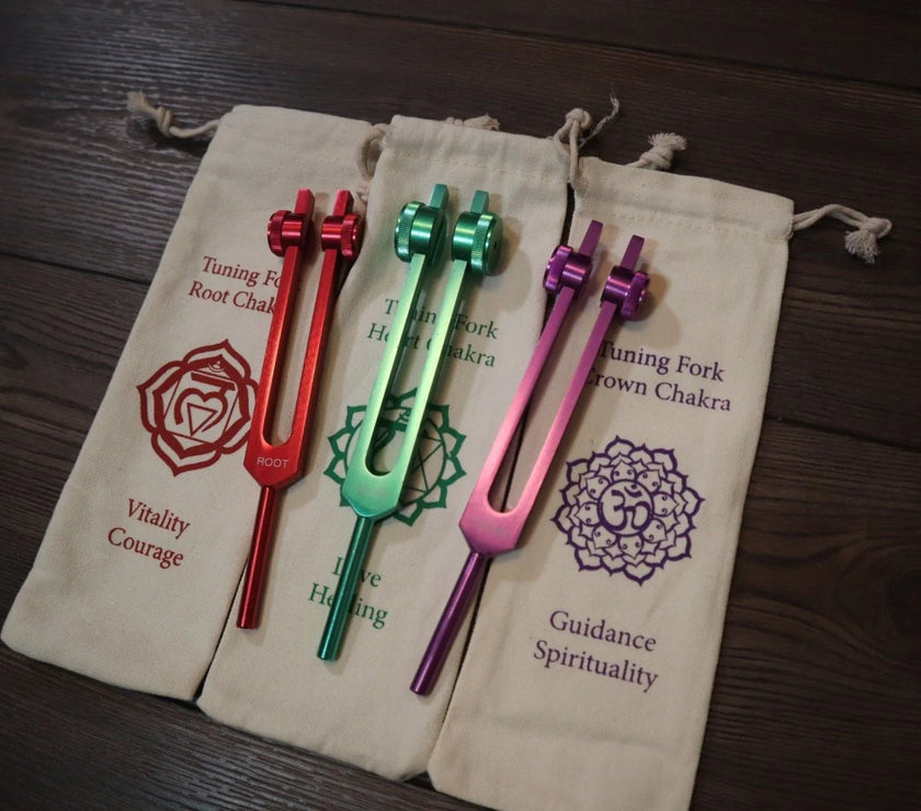 3pc Infinity Chakras Tuning Fork Set - Root, Heart, Crown Chakras, Weighted, Meditation, Regeneration, Sound Baths, Bio-field Therapy (Copy)