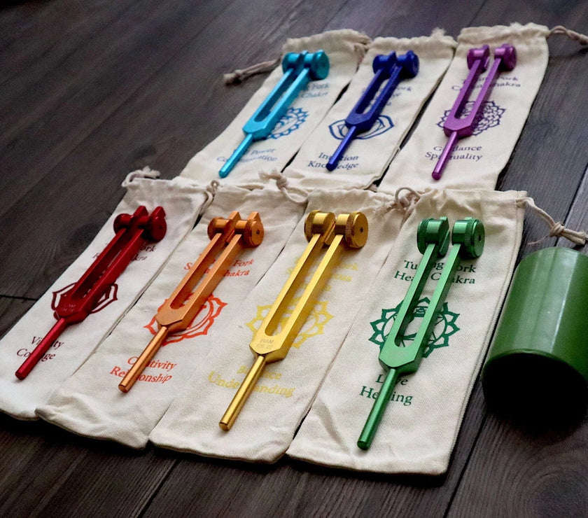 Mantra Tuning Forks - Professionally Tuned .25 - 7pc Chakra Set for Practicing Mantra, Chakra Balancing and Alignment, Sound Vibration