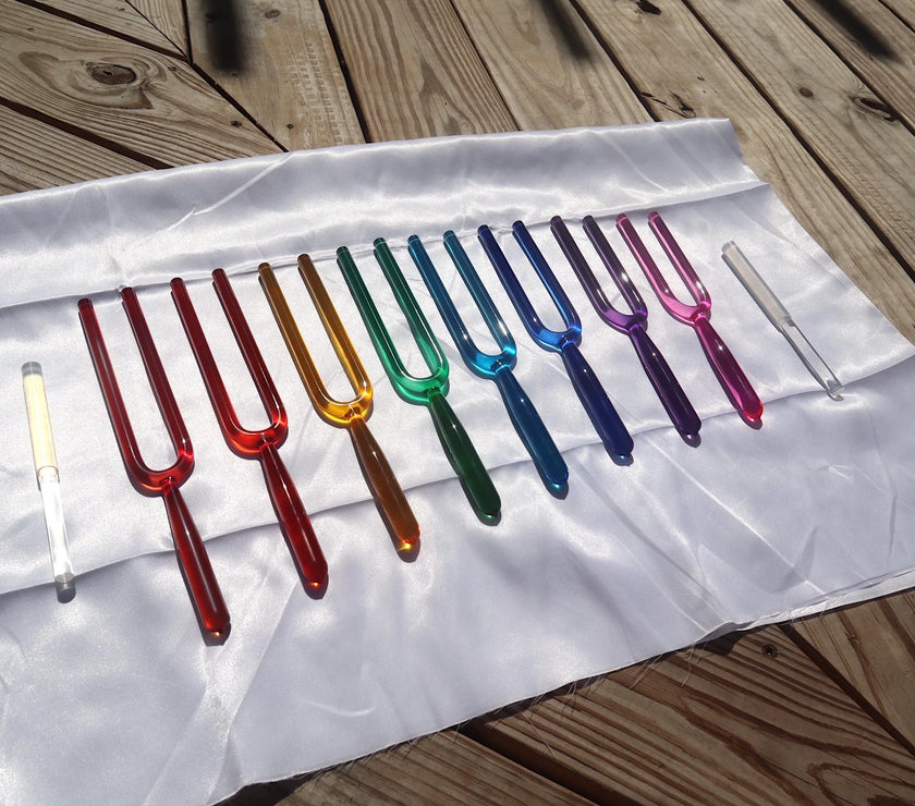 RV Medics' 8pc Crystal Tuning Fork Set - Notes CDEFGABC5, Crystal Vibration, Biofield, Sound Vibration