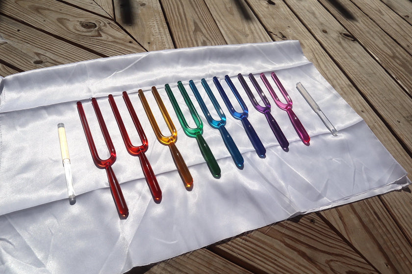 RV Medics' 8pc Crystal Tuning Fork Set - Notes CDEFGABC5, Crystal Vibration, Biofield, Sound Vibration