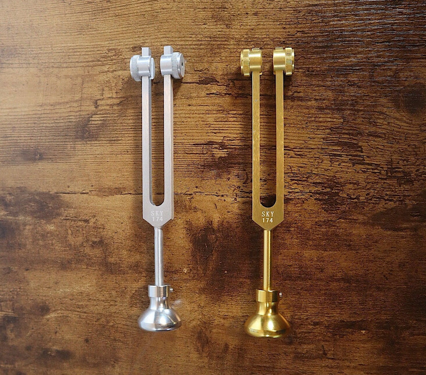 RV Medics' Long Resonance Tuning Fork with Round Attenuator Bundle - Drawstring Pouch and Striker Included, Massage, Sound Vibration