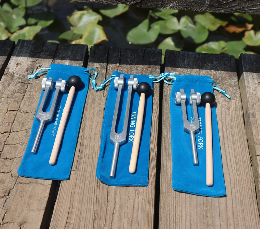 3pc Gold or Silver Weighted Tuning Fork Set - 174 Hz, 432 Hz, and 528 Hz, Solfeggio, Love Frequencies, Sound Healing, Energy Healing