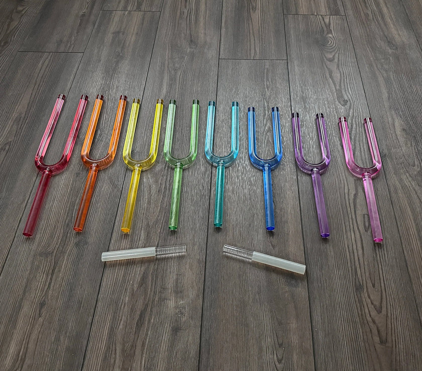 8pc Crystal Tuning Fork Set - 16mm - F-Note - Full Octave Notes CDEFGAB and C - Metal Carry Case - Crystal Vibration, Sound Vibration