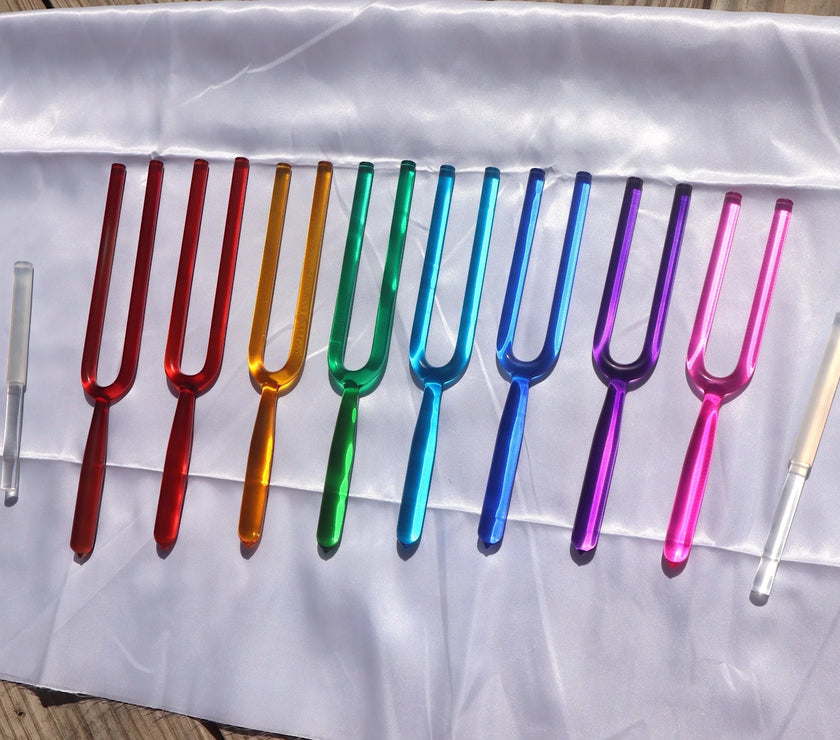 RV Medics' 8pc Crystal Tuning Fork Set - Notes CDEFGABC5, Crystal Vibration, Biofield, Sound Vibration