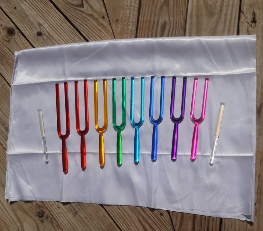 RV Medics' 8pc Crystal Tuning Fork Set - Notes CDEFGABC5, Crystal Vibration, Biofield, Sound Vibration