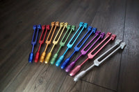 RV Medics' Professionally Tuned .25 9pc Weighted Set of 9 Solfeggio Tuning Forks with 10pc Crystal Massage Attenuator Set - Biofield