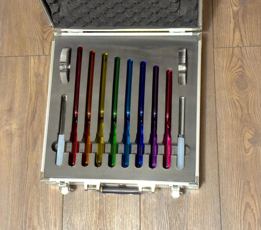 RV Medics' 8pc Color Crystal Tuning Fork Set - 10mm - Notes CDEFGABC5, Crystal Vibration, Biofield, Premium Vibration