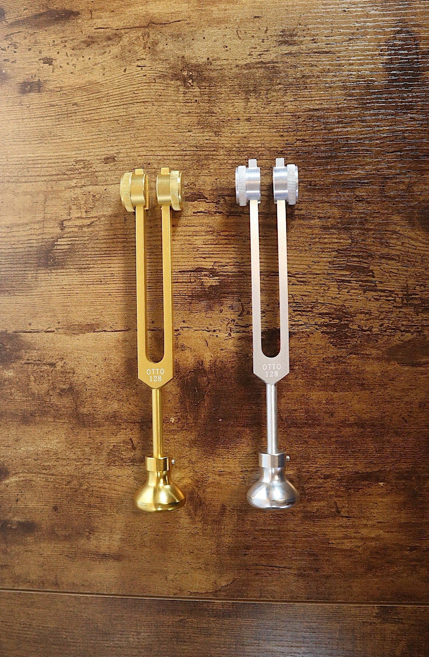 RV Medics' Long Resonance Tuning Fork with Round Attenuator Bundle - Drawstring Pouch and Striker Included, Massage, Sound Vibration