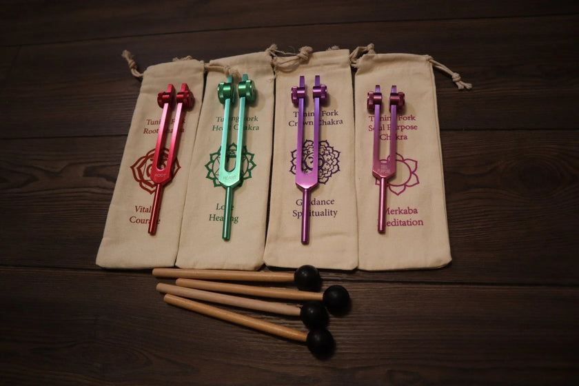 3pc Infinity Chakras Tuning Fork Set - Root, Heart, Crown Chakras, Weighted, Meditation, Regeneration, Sound Baths, Bio-field Therapy (Copy)