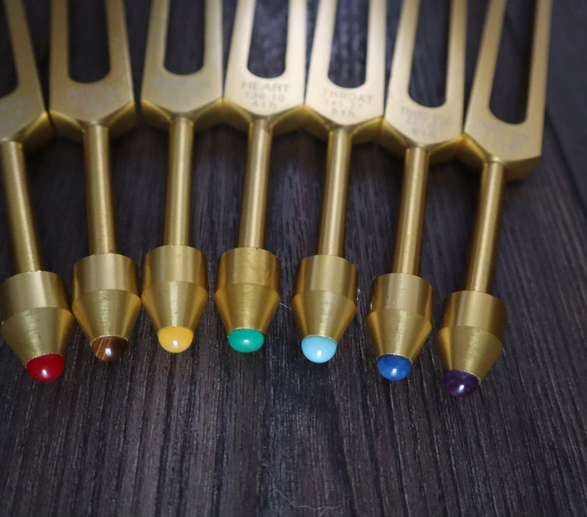 7pc Chakra Tuning Fork Set - Professionally Tuned .25 Hz - Unweighted, Root, Sacral, Solar Plexus, Heart, Throat, Third Eye, Crown Chakras