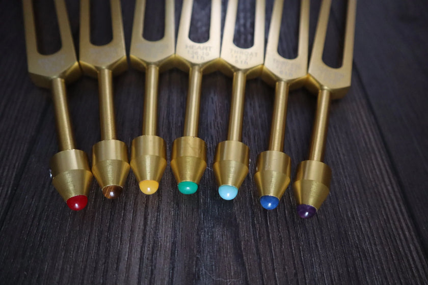 7pc Chakra Tuning Fork Set - Professionally Tuned .25 Hz - Unweighted, Root, Sacral, Solar Plexus, Heart, Throat, Third Eye, Crown Chakras