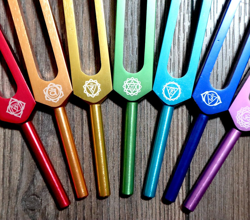 Mantra Tuning Forks - Professionally Tuned .25 - 7pc Chakra Set for Practicing Mantra, Chakra Balancing and Alignment, Sound Vibration