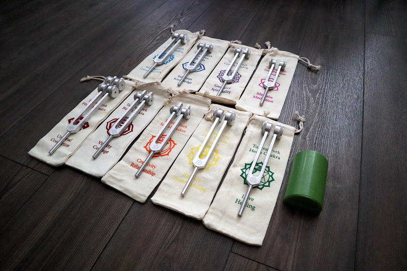 18pc Secret Solfeggio and Chakra - Professionally Tuned .25 - Silver Chakra, Gray Solfeggio, Activator and 18pc Holder, Sound Vibration