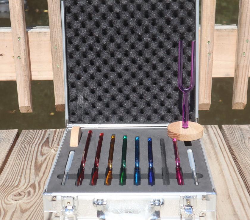 RV Medics' 8pc Crystal Tuning Fork Set - Notes CDEFGABC5, Crystal Vibration, Biofield, Sound Vibration