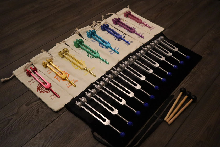 3pc Infinity Chakras Tuning Fork Set - Root, Heart, Crown Chakras, Weighted, Meditation, Regeneration, Sound Baths, Bio-field Therapy